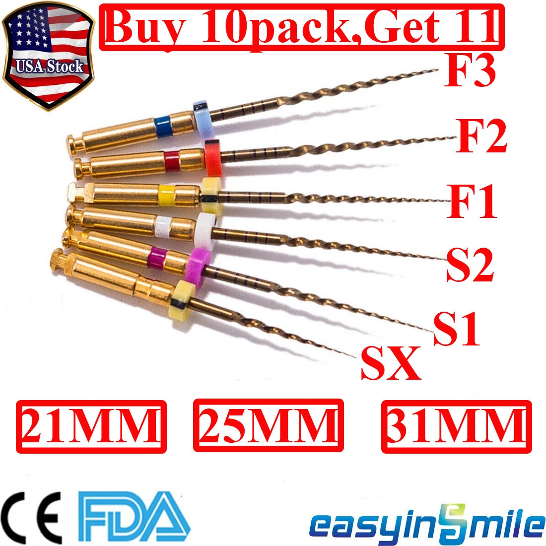 Easyinsmile Dental Endo X-Pro Gold Taper Files Endodontic Rotary Niti Root Files