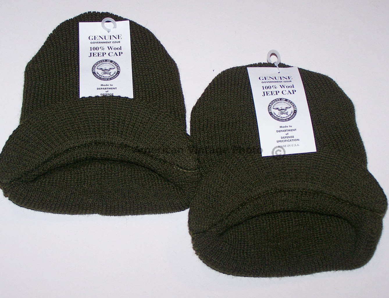 2 HATs NEW USA 100% Wool Knit Cap Beanie Military Watch Helmet Liner Visor Green