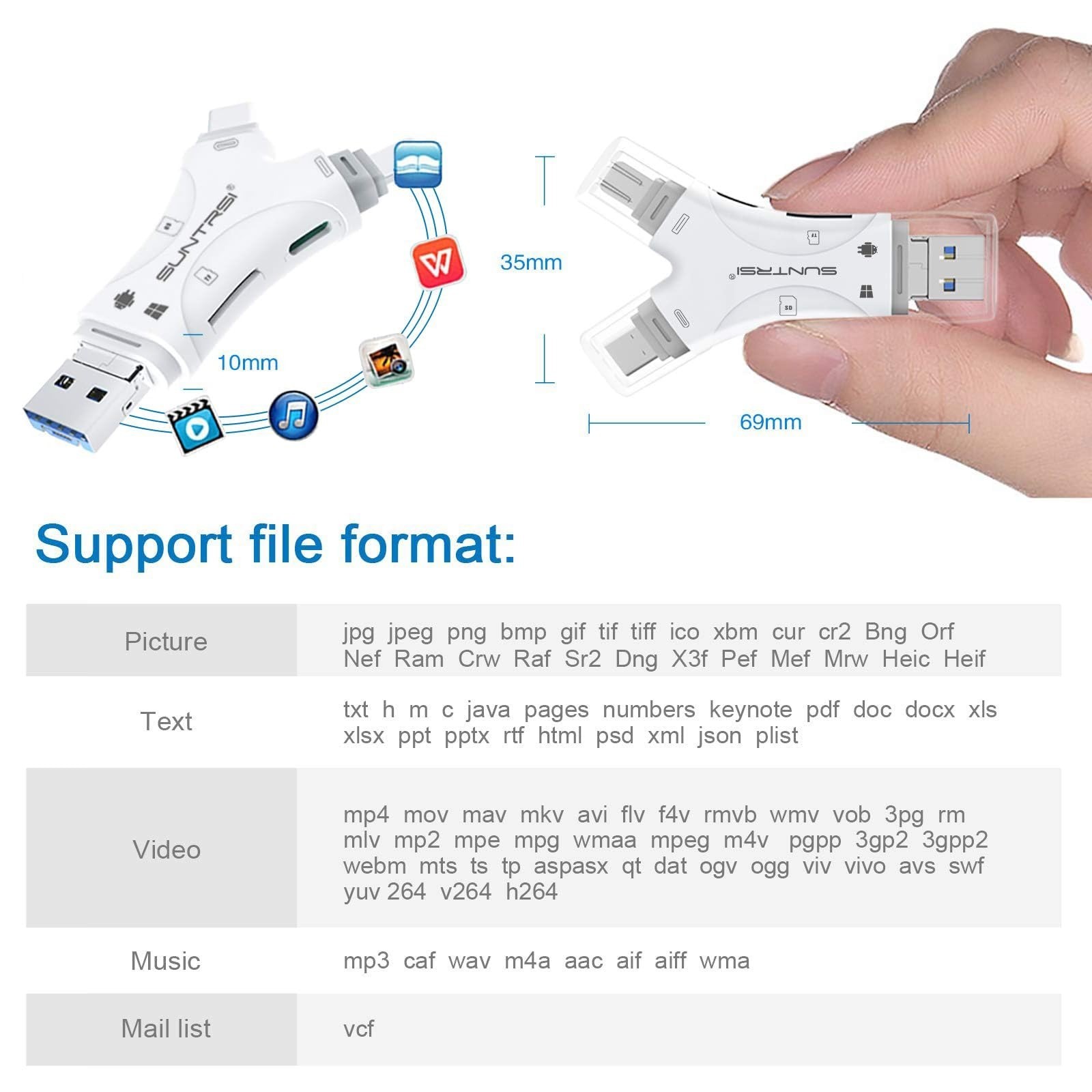 4 in 1 SD Card Reader for iPhone/iPad/Android/Mac - USB Type C Adapter