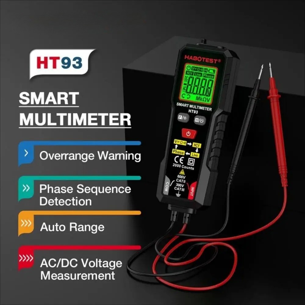 HABOTEST HT93 Smart Auto AC/DC Multimeter NCV Phase Tester TRMS 2000 Counts Volt