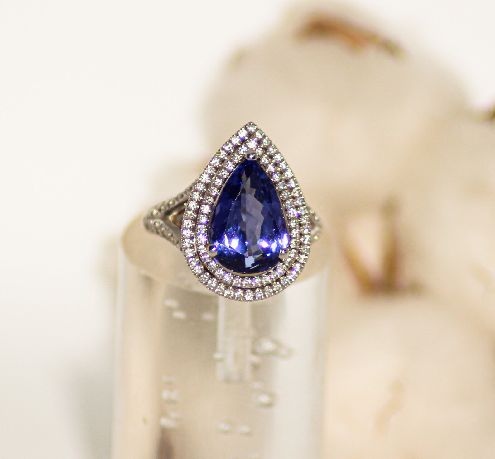 5.70 Ct Pear Cut Natural sapphire Diamond Ring 14K Solid White Gold Ring Size 7