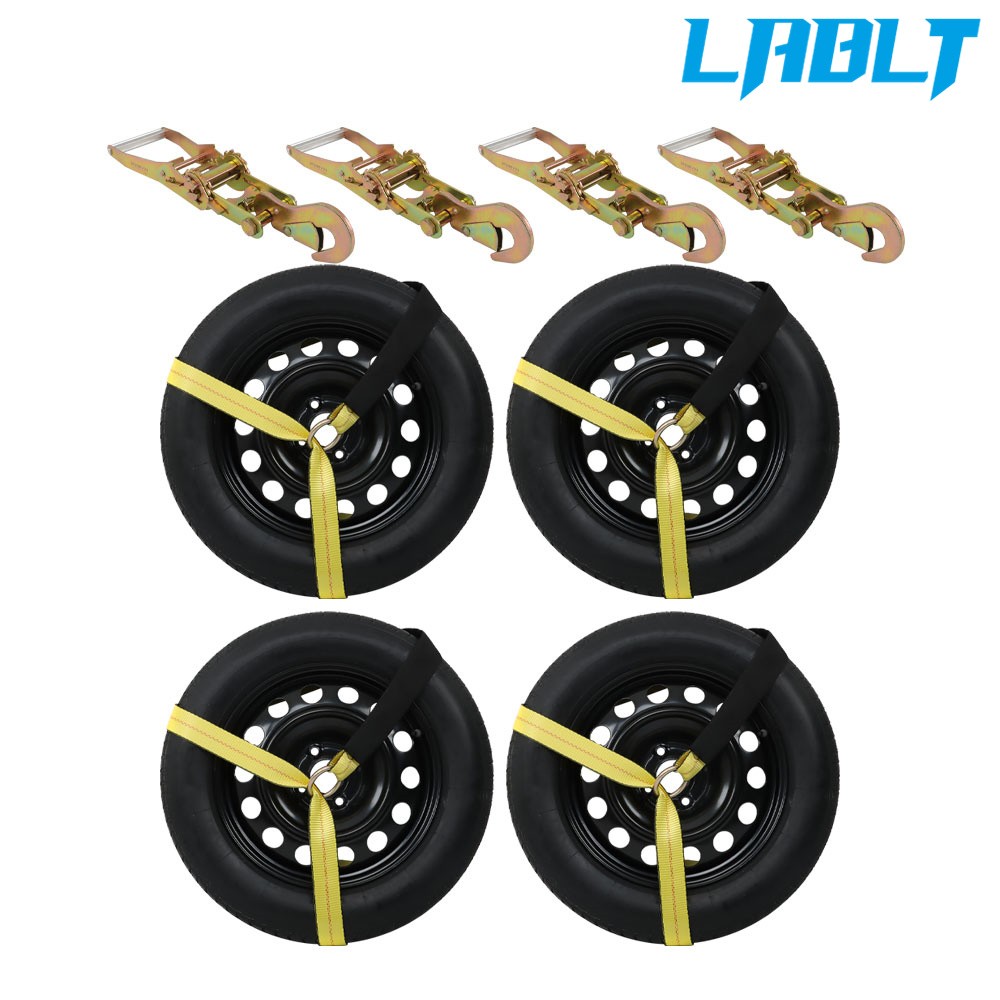 LABLT Car Tie Down with Snap Hooks - Lasso Style - 2 Inch x 96 Inch - 4 Pack