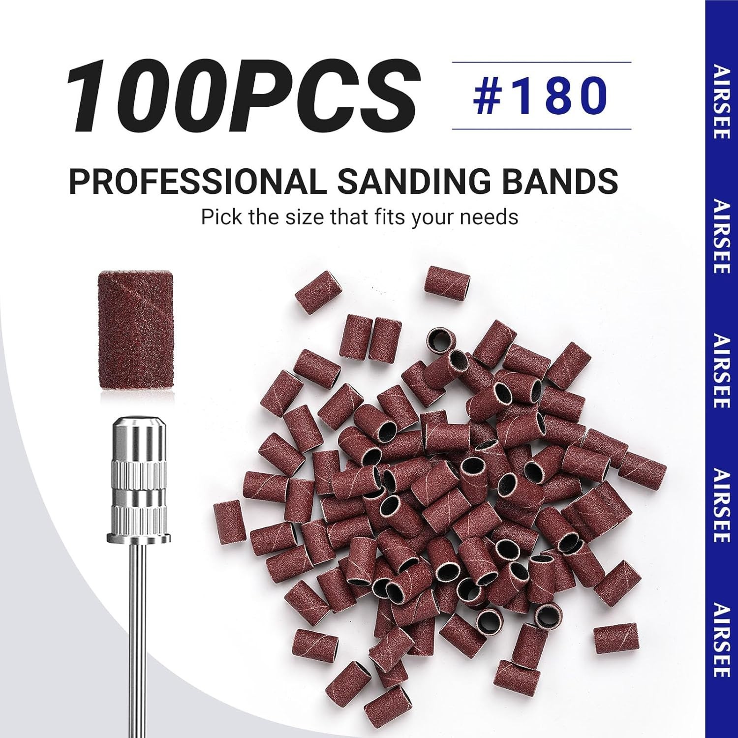 Versatile 180 Grit Electric Nail Drill Sanding Bands – 100 PC Set for All Nails