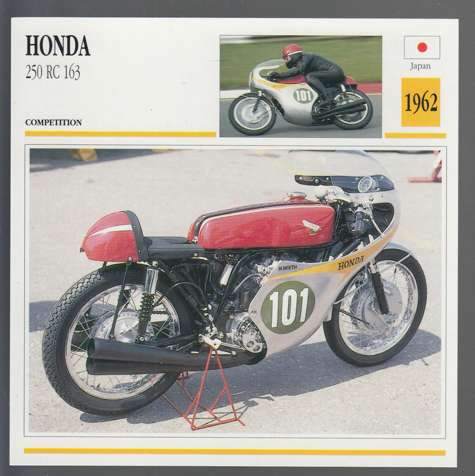 1962 Honda 250cc RC 163 (249cc) Japan Race Bike Motorcycle Photo Spec Info Card
