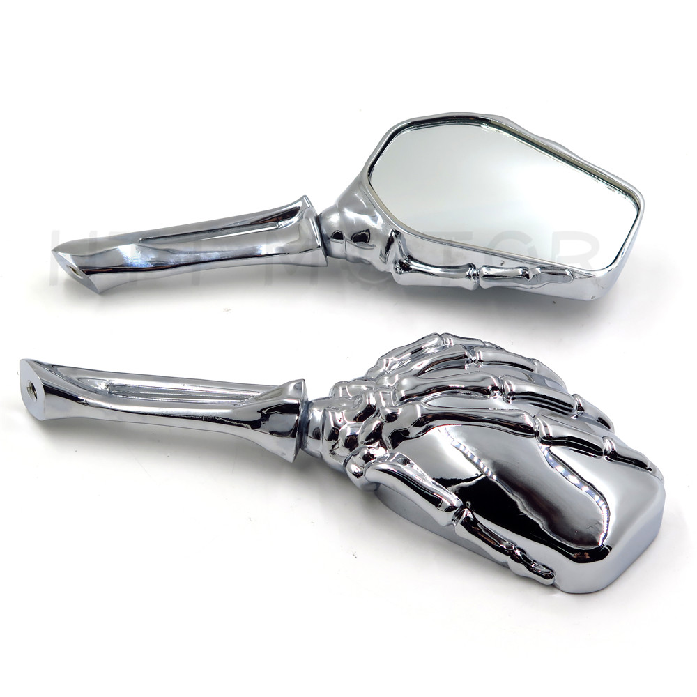 Motorcycle Chrome Skull Skeleton Hand Side Rearview Mirrors For Harley Davidson