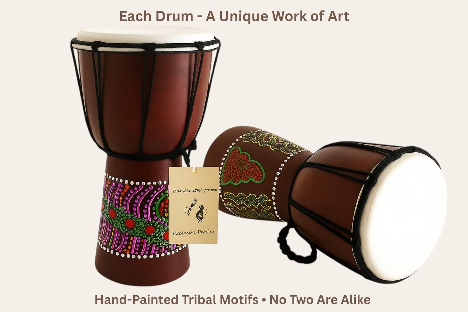Djembe Drum – Hand Carved African Drum, Bongo Congo Style – Solid Mahogany wi...
