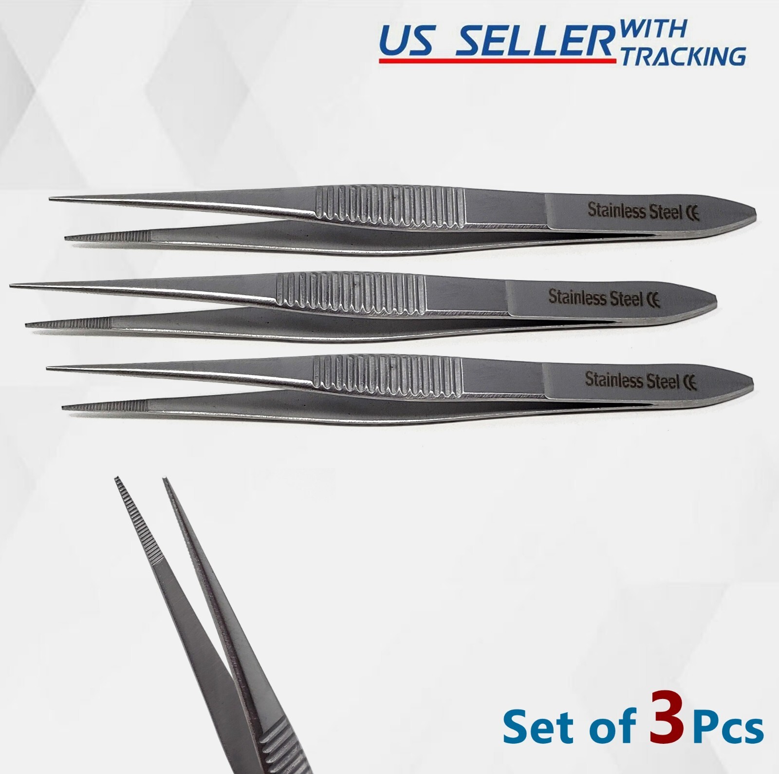 3 Pcs Precision Craft Décor Scrapbook Tweezers For DIY Handcraft Stainless 3.5"