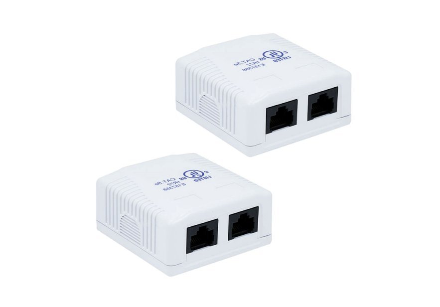 2 Pack x 2-Port CAT5e RJ45 Double Duplex Surface Mount Box 110 Punch Down Cable