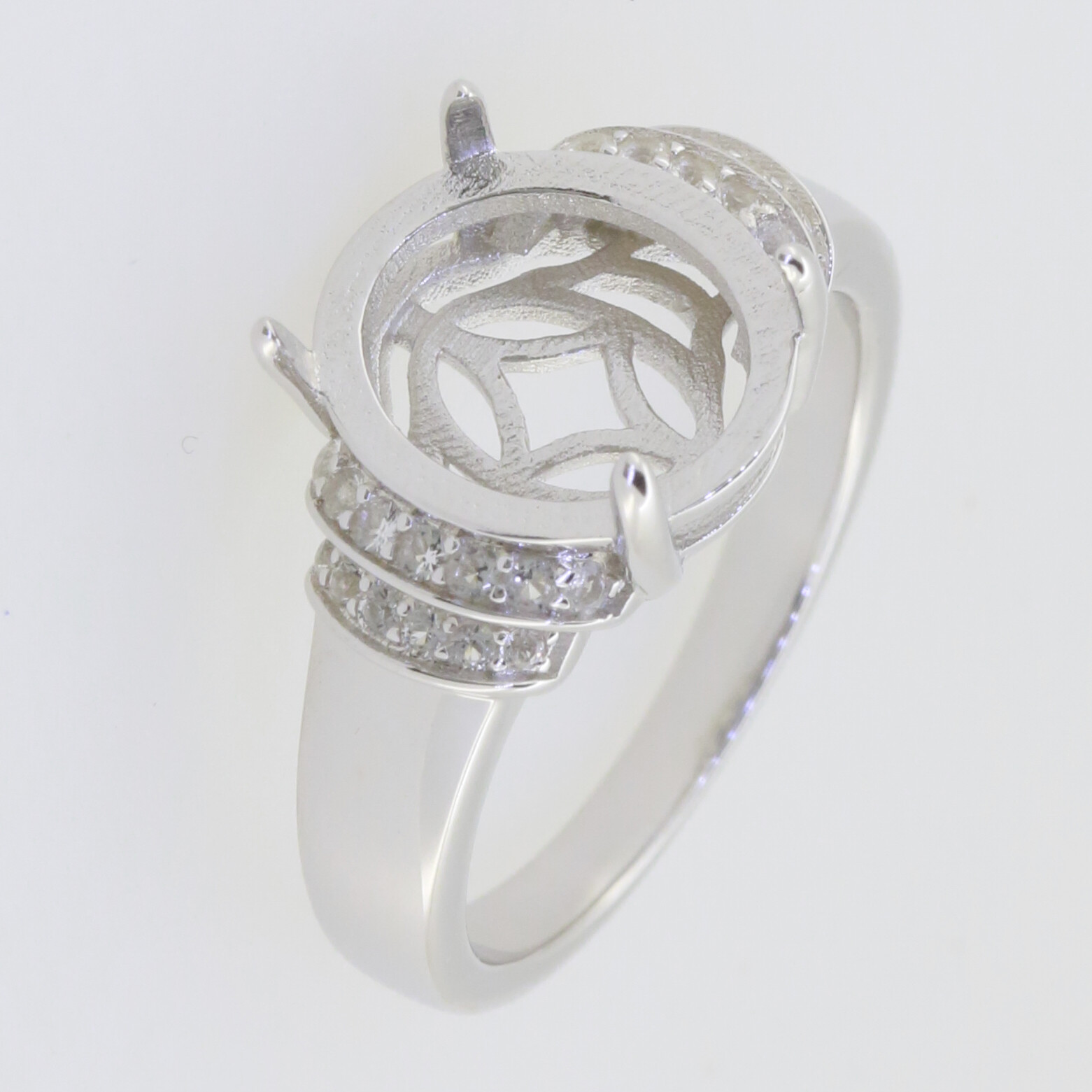 Sterling Silver Semi Mount Ring Setting Oval OV 12x10mm Cabochon Topaz 3.25