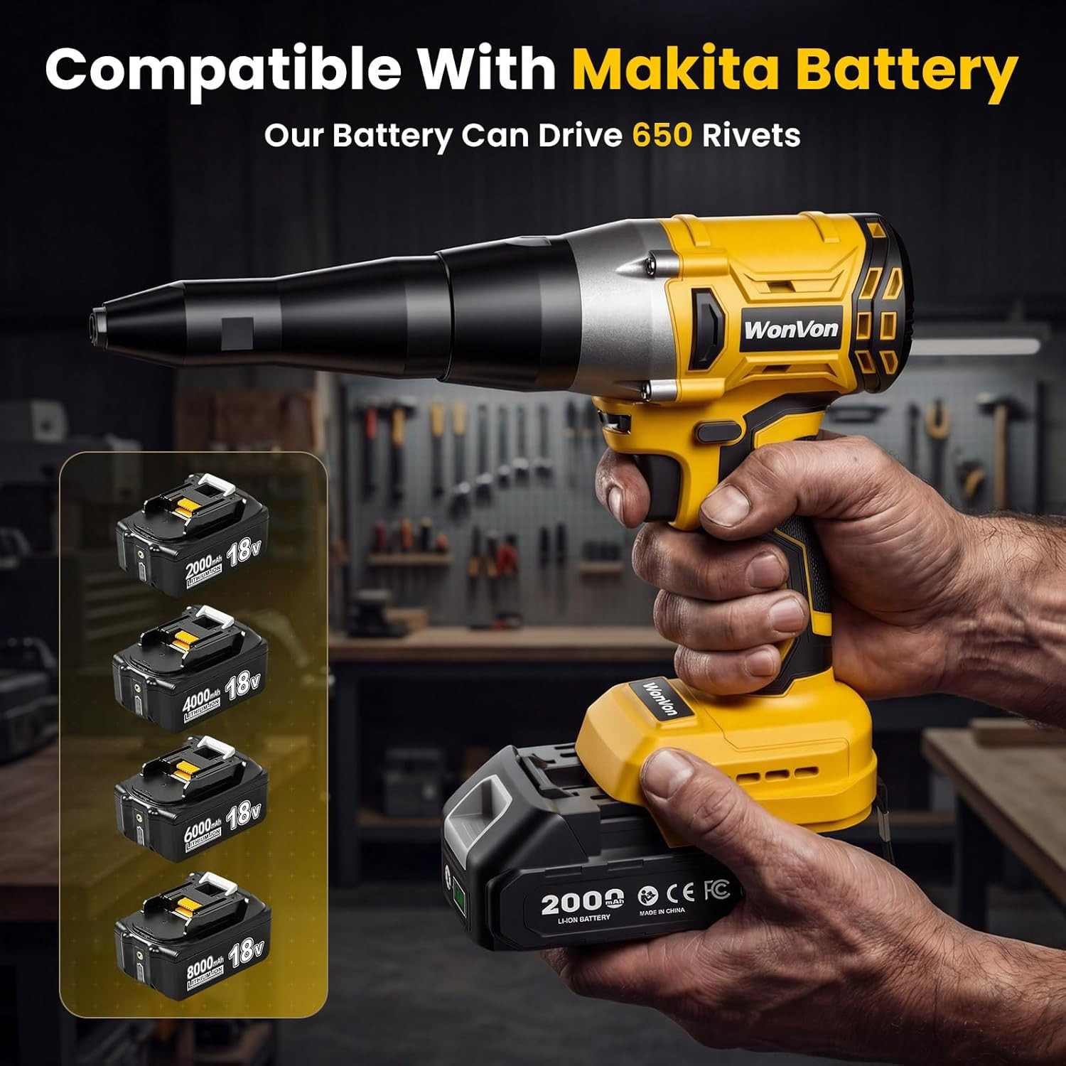 Cordless Electric Rivet Gun Tool 20V Max Battery, Brushless Automatic Kit Rivets