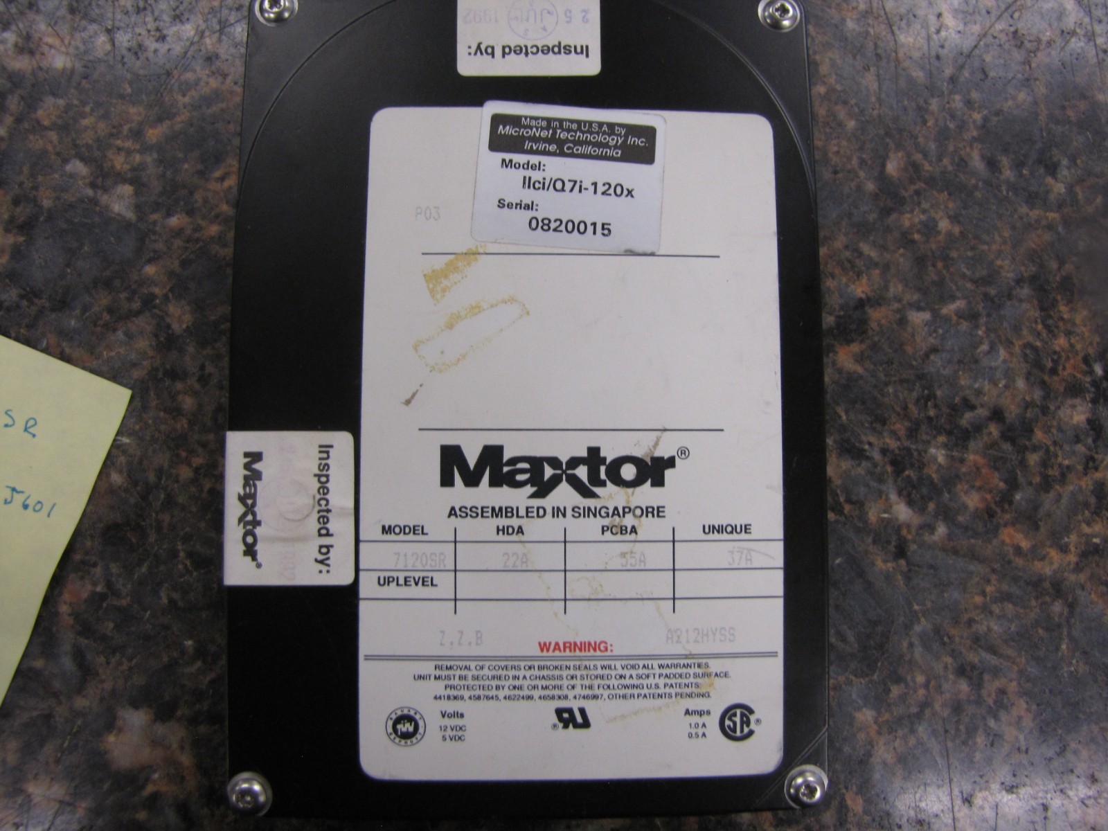 Vintage Maxtor 7120SR SCSI Internal Hard Drive for IIci/Q7i-120x 22A 55A 37A