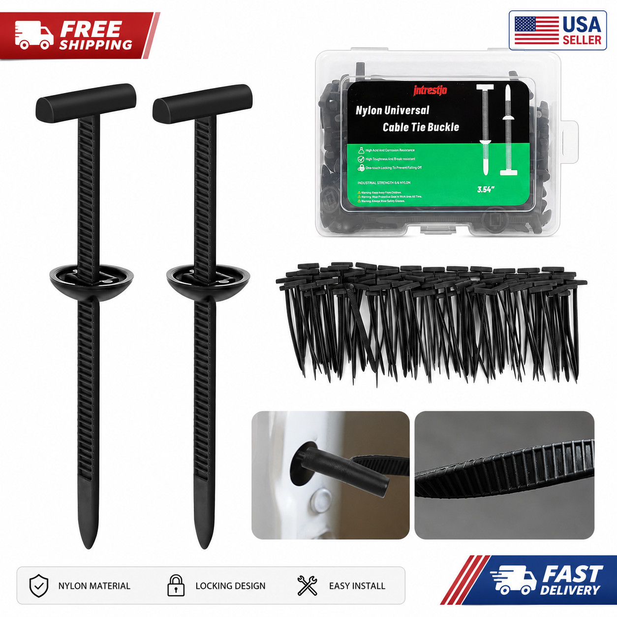 200 PCS Nylon Universal Cable Tie Buckle，Heavy Duty Self-Locking Zip Ties Holder