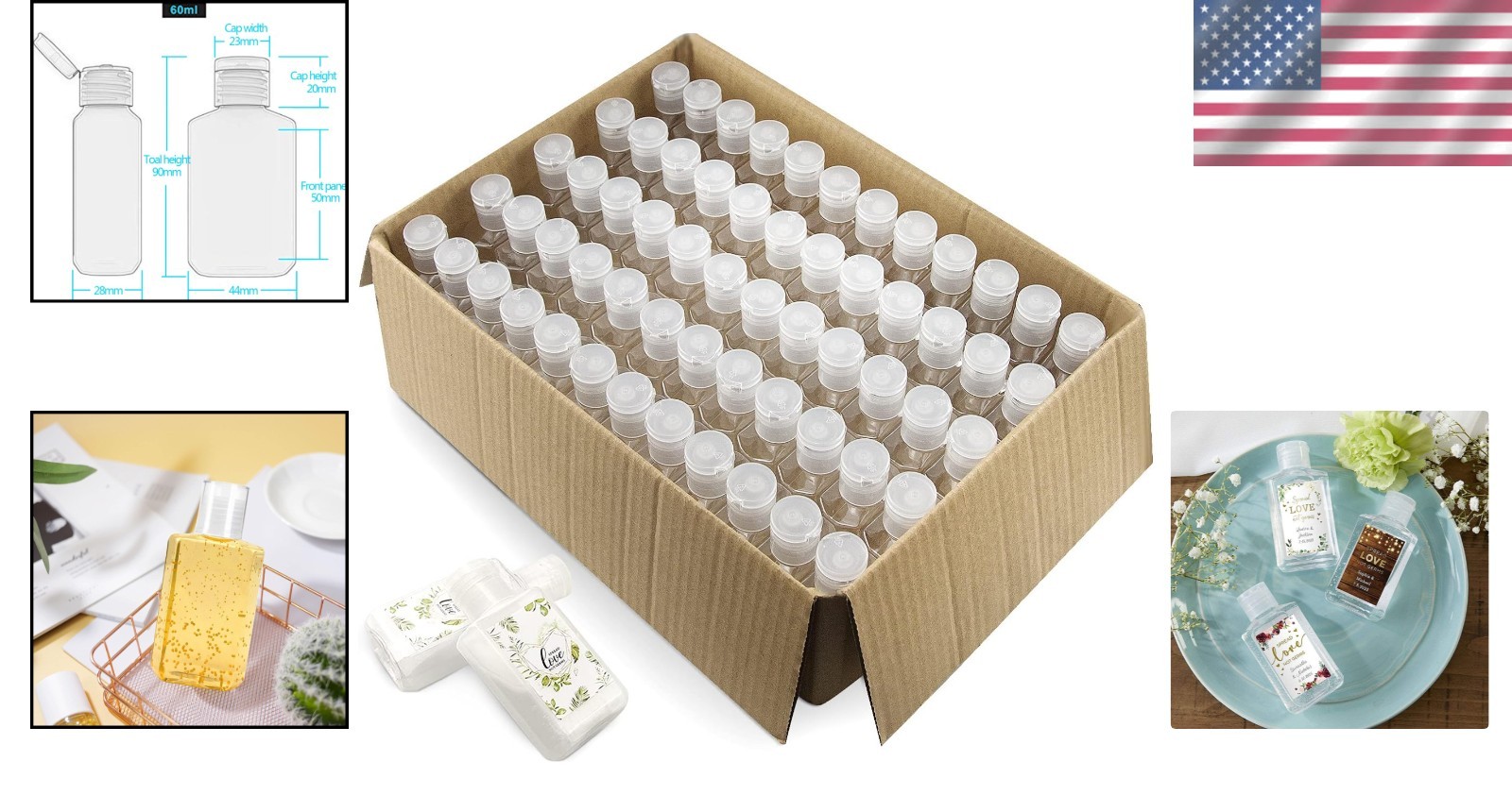 Versatile 60-Pack 2oz Refillable Clear Plastic Bottles for Sanitizer and Shampoo