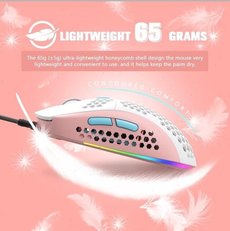 PINK UK RGB Backlit USB Wired Optical Gaming Mouse for PC Computer 6400 DPI