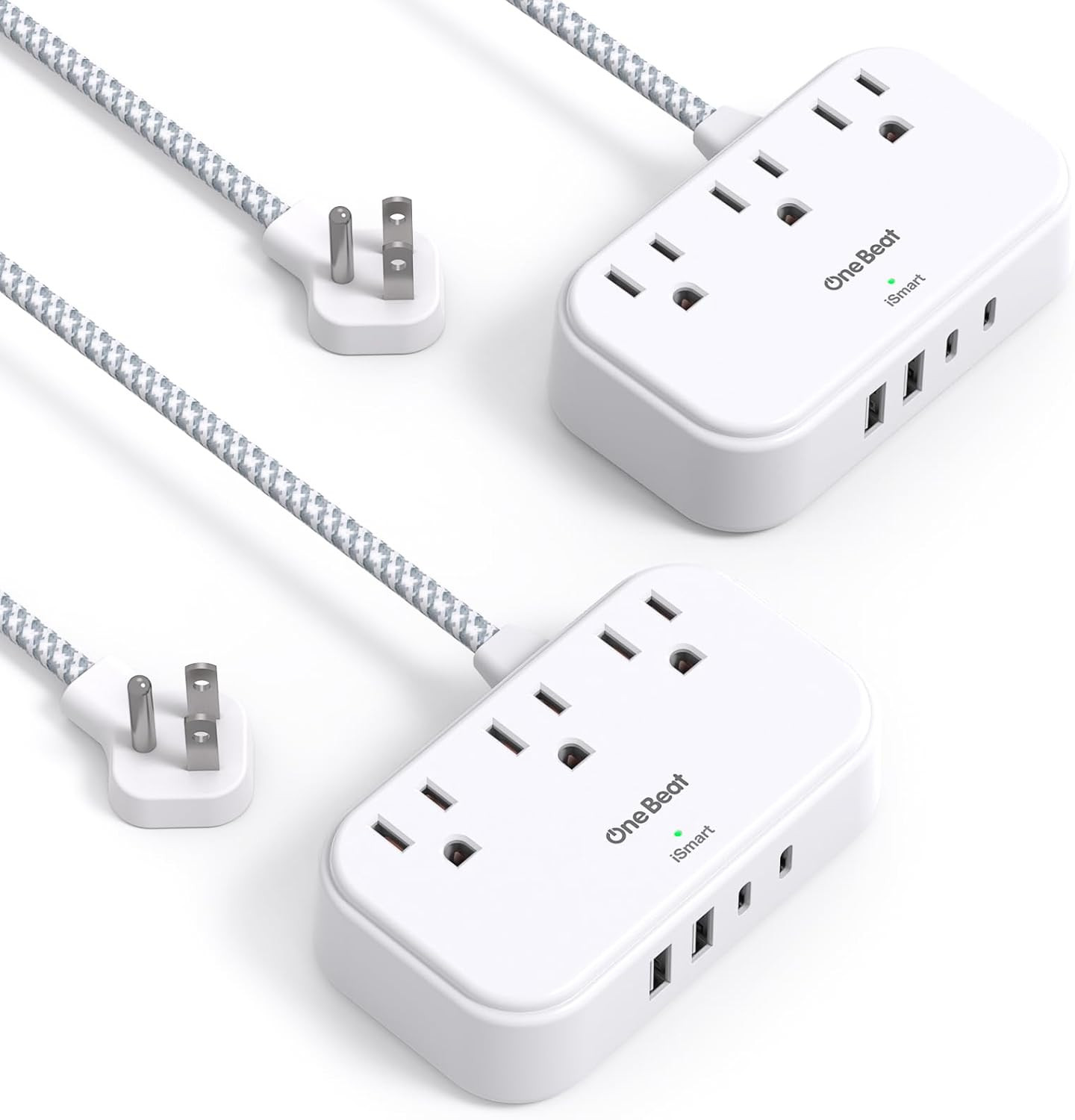2 Pack Cruise Essentials, 5 Ft Flat Extension Cord, 3 Outlets 4 USB Ports(2 USB