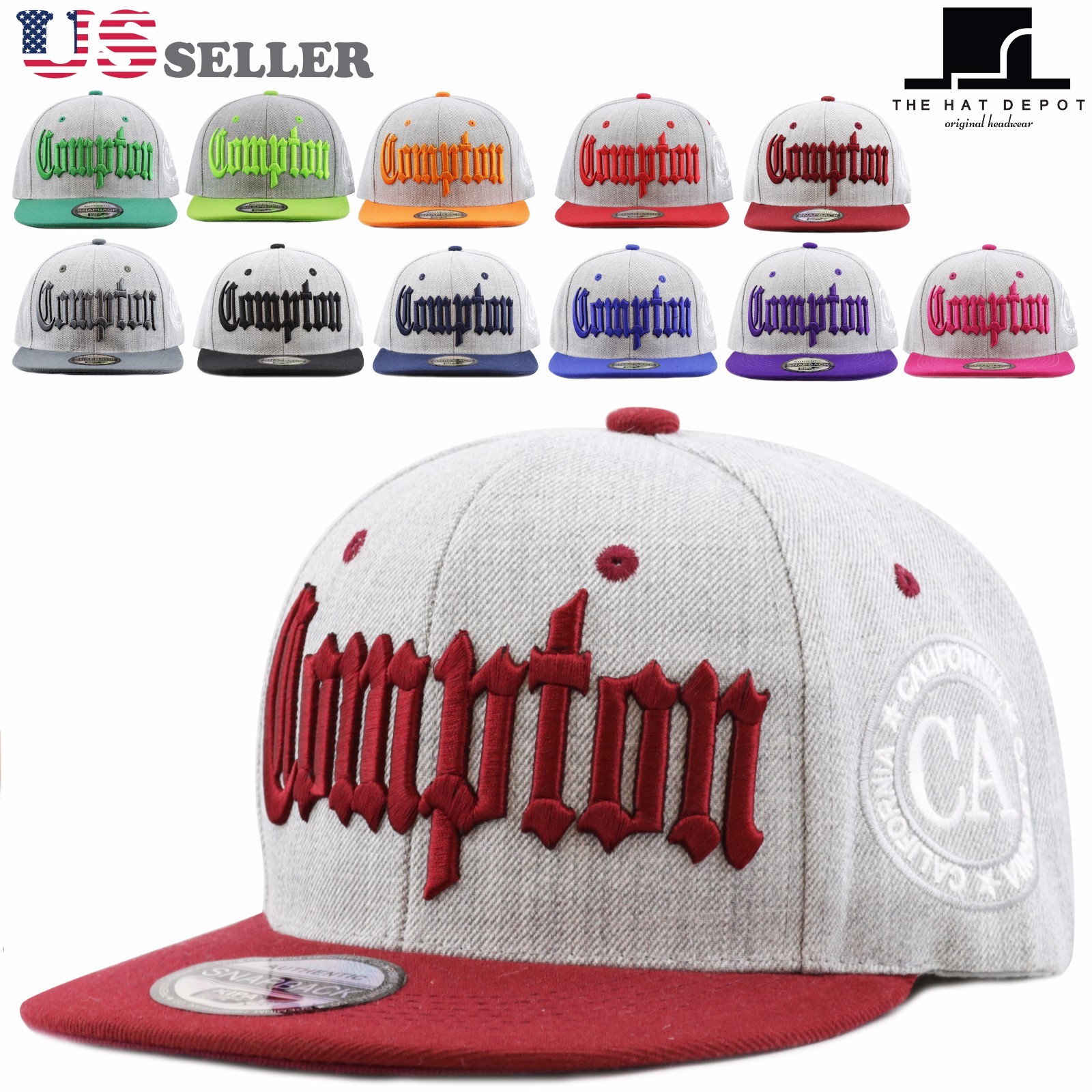 The Hat Depot "COMPTON" 3D Embroidered Heather Grey Snapback Hat