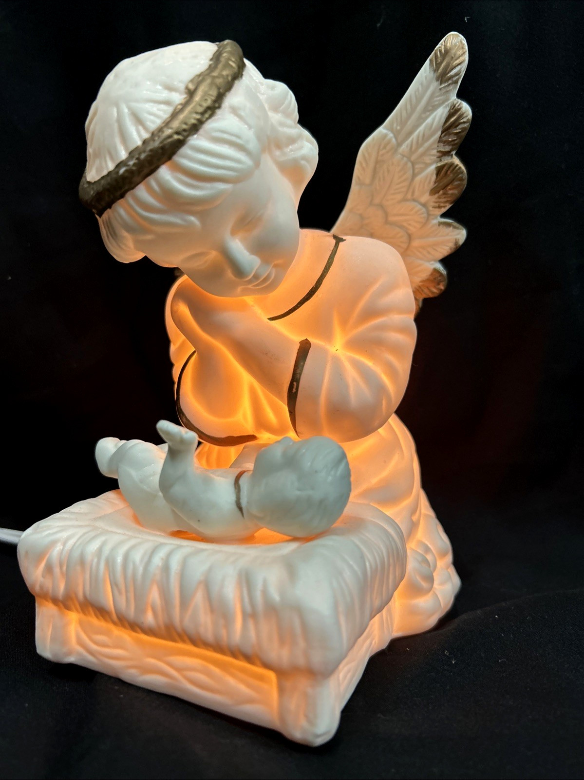 Porcelain Nativity Angel With Baby Jesus Night Light 7" Sweet Design In Box XLNT