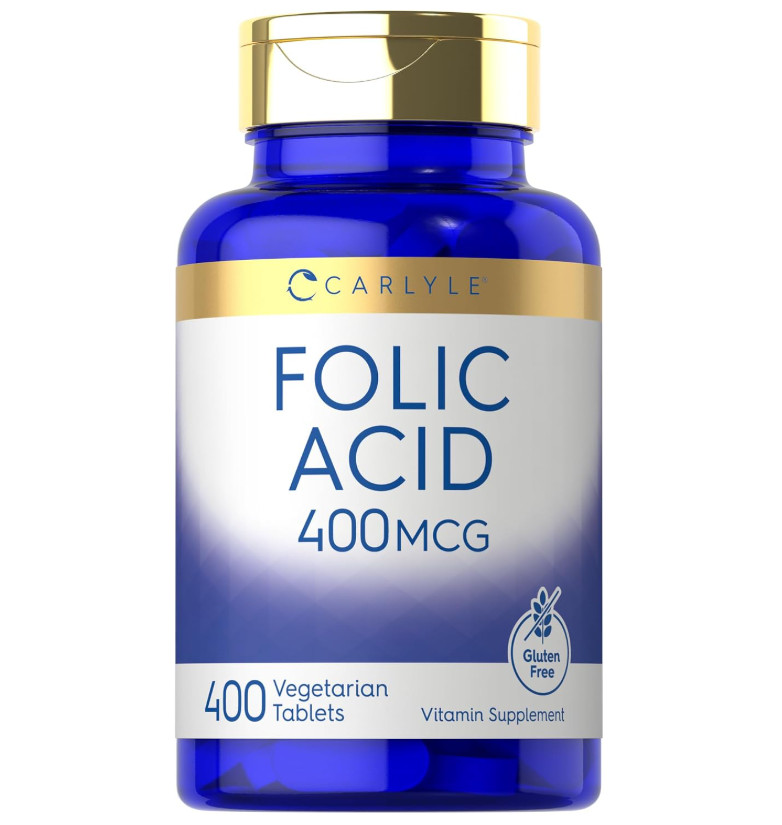 Folic Acid 400 mcg 400 Tablets Vitamin B9 Folate Non-GMO Vegetarian Supplement