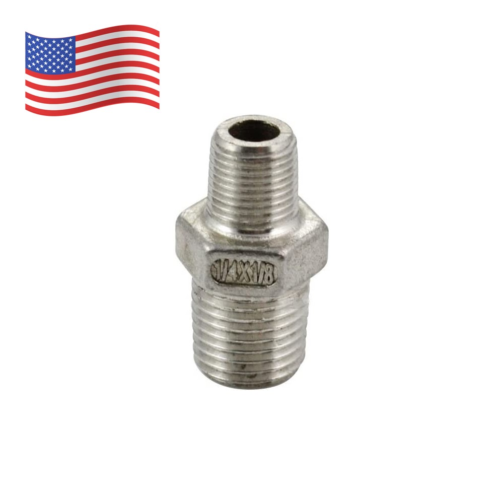1/4" to 1/8" Male NPT Hex Nipple Pipe Fitting Reducer Adapter Stainless Steel
