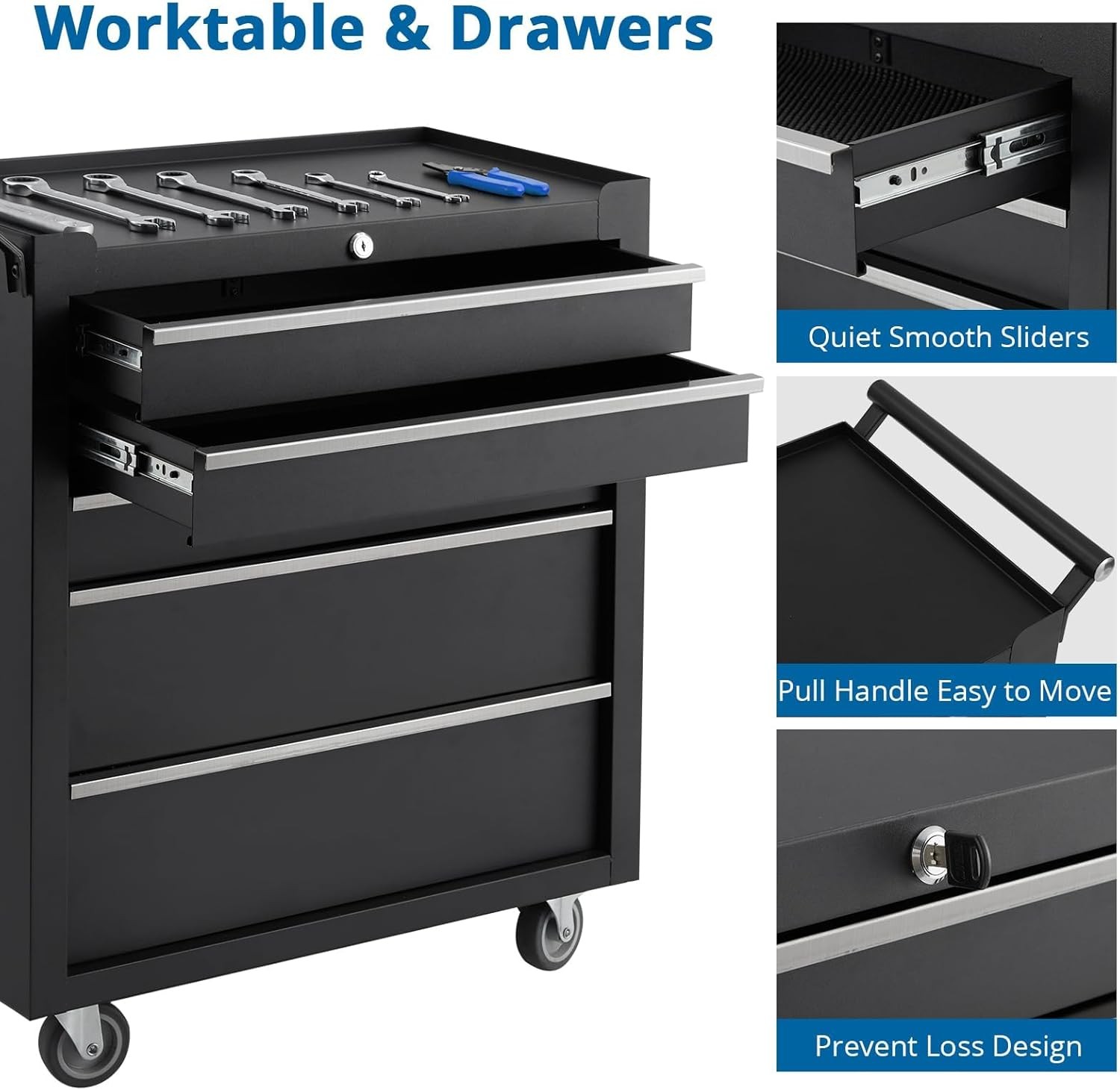 5-Drawer Rolling Tool Chest Tool Box with Wheels Tool Cart Mechanic Tool Cabinet