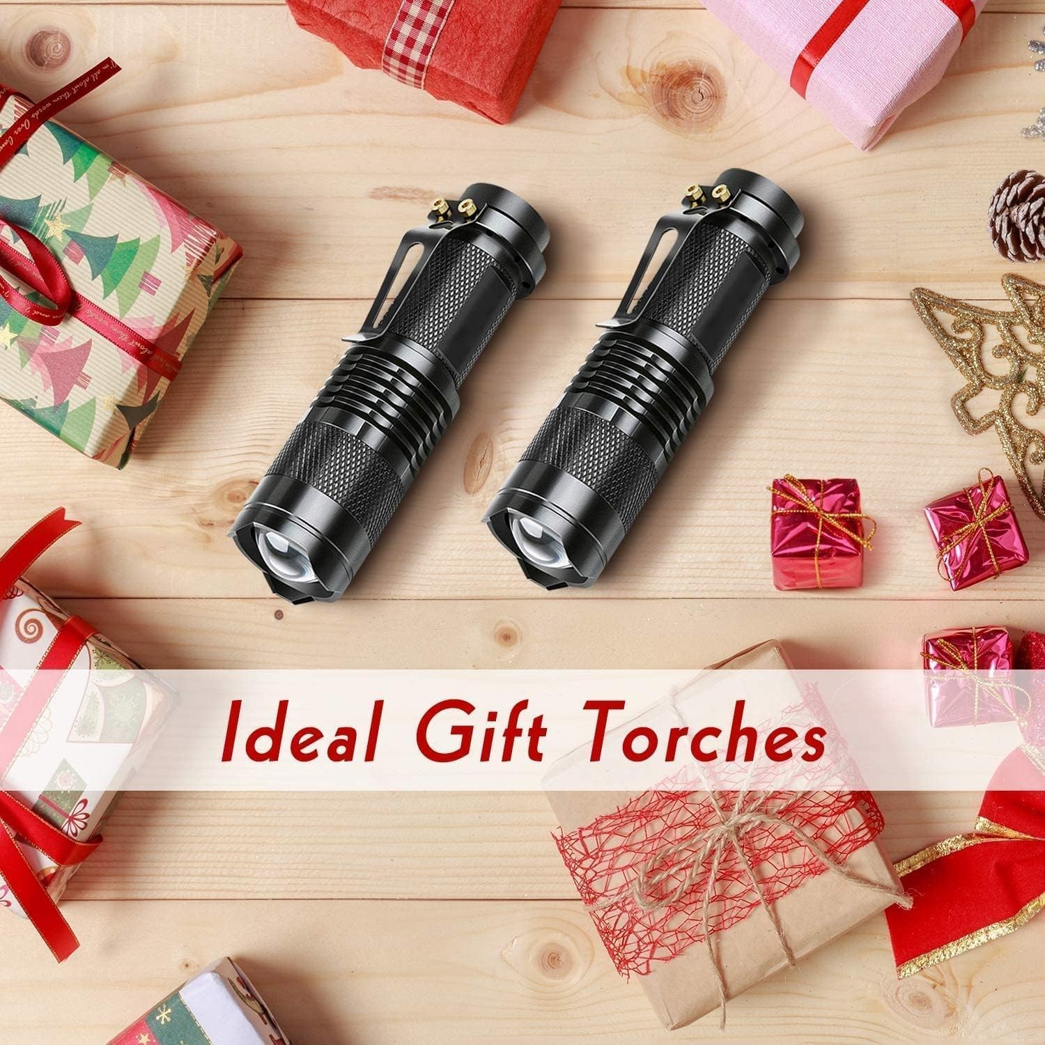 2-Pack Tactical LED Flashlights, Zoomable, 3 Modes, Waterproof, Belt Clip EDC