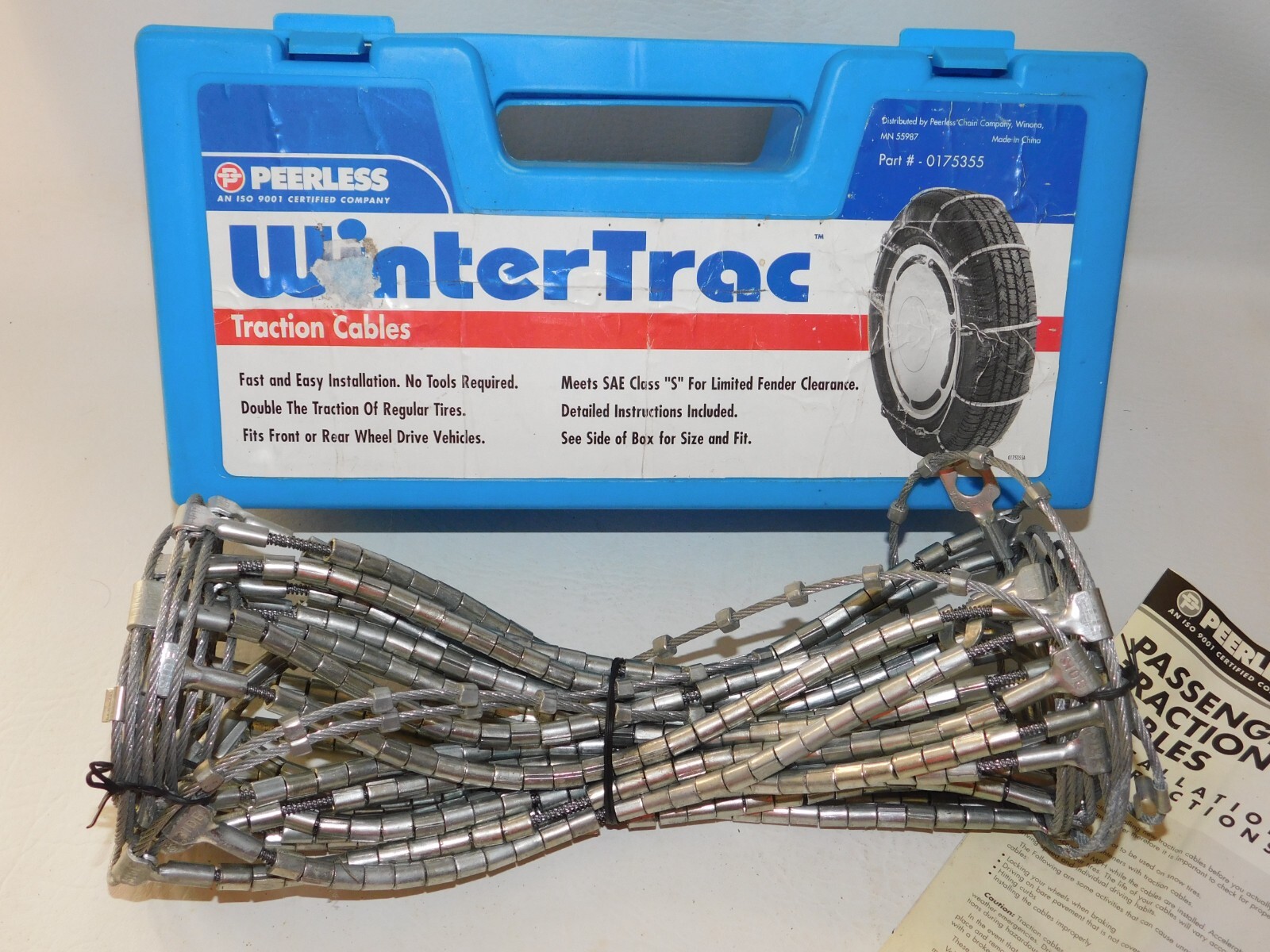 0175355 Peerless WinterTrac Traction Cable Tire Chains, 1 Pair, Never Used