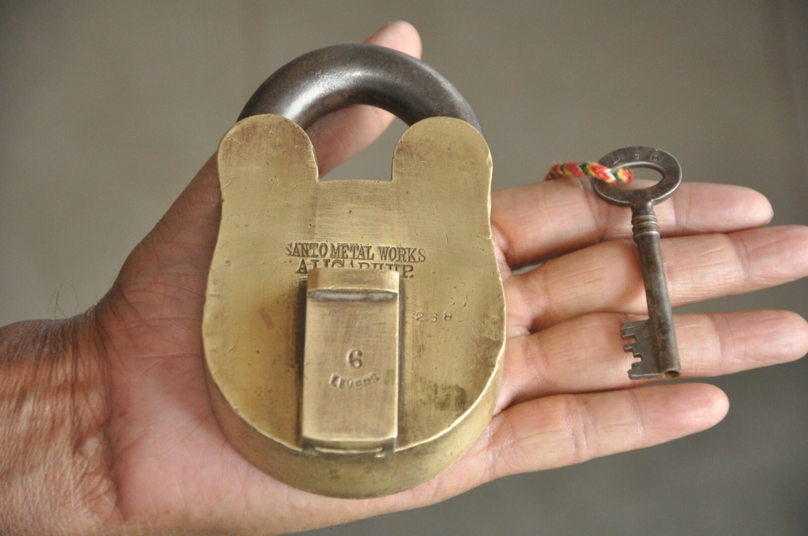 Vintage Brass Solid Heavy Santo Metal Works 6 Levers Padlock