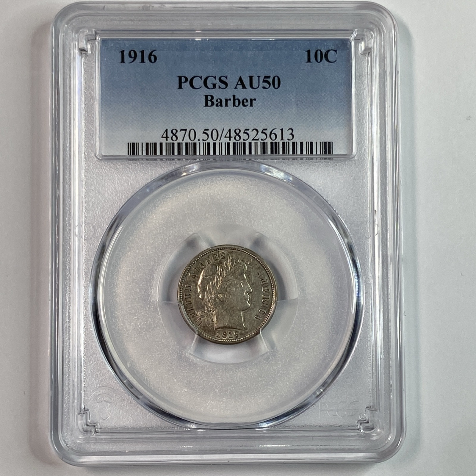 1916-P Barber Dime PCGS AU50