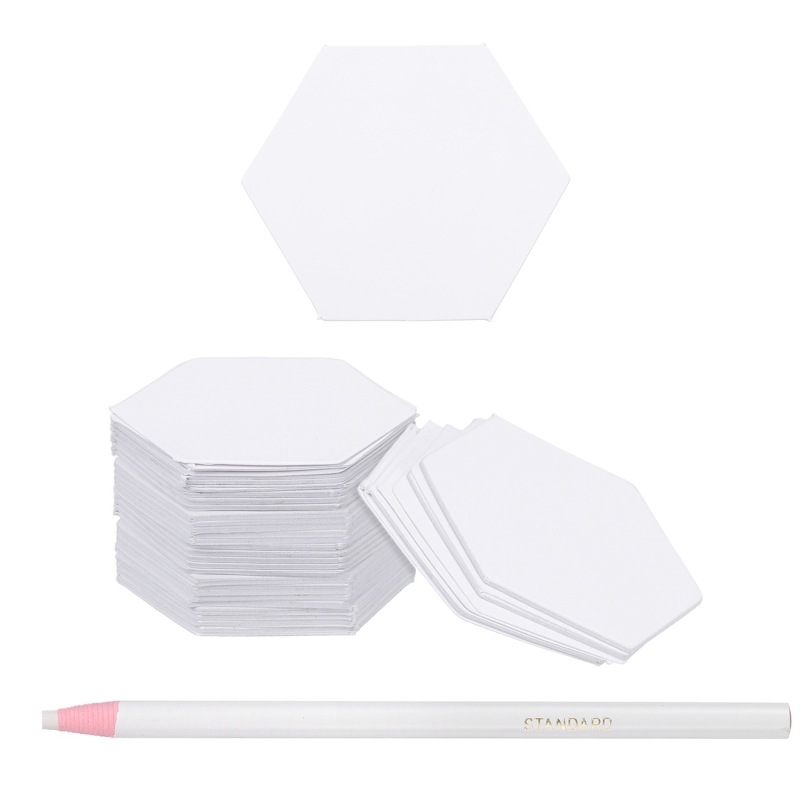 200 Pcs Hexagon Shape Piecing Paper for Quilting with Pen (0.6")