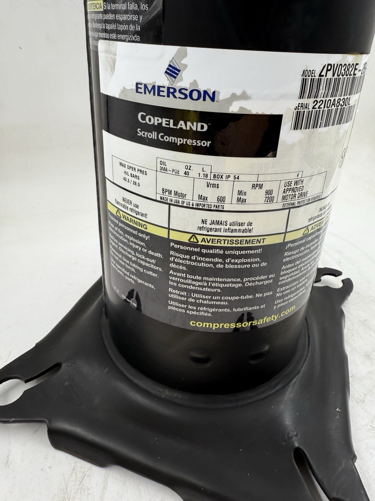 ZPV0382E-2E9 Copeland Variable Speed Scroll Compressor R410A NEW