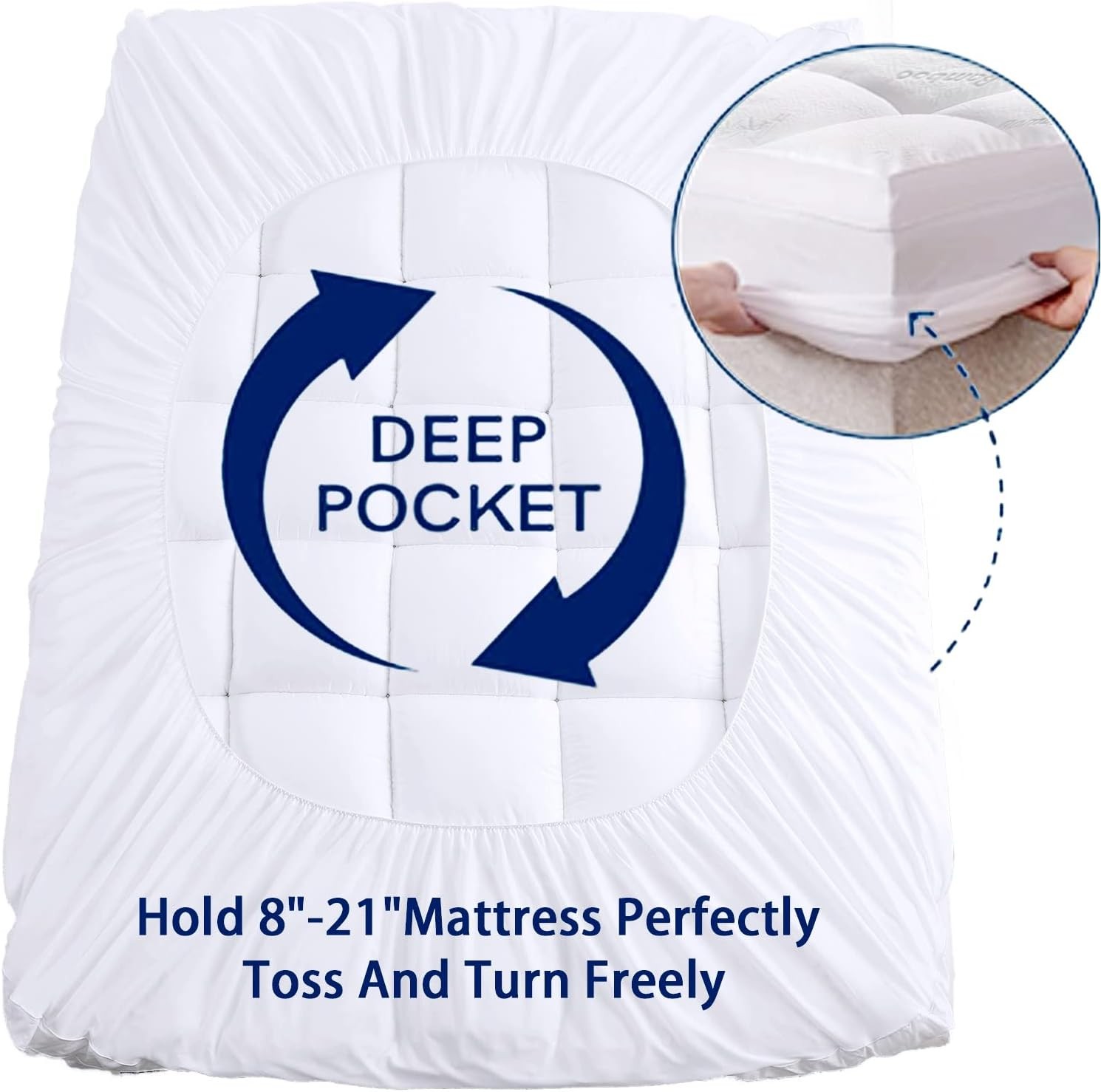Mattress Topper California King Size, Cooling Extra King, White
