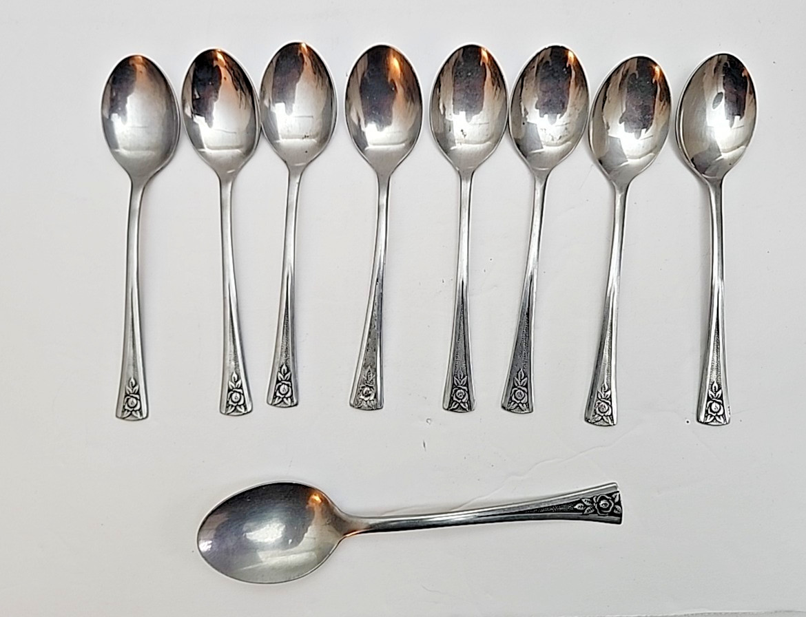 Vtg Oneida Northland Stainless Japan Rose Pattern Coffee Spoons Set 8 + Bonus