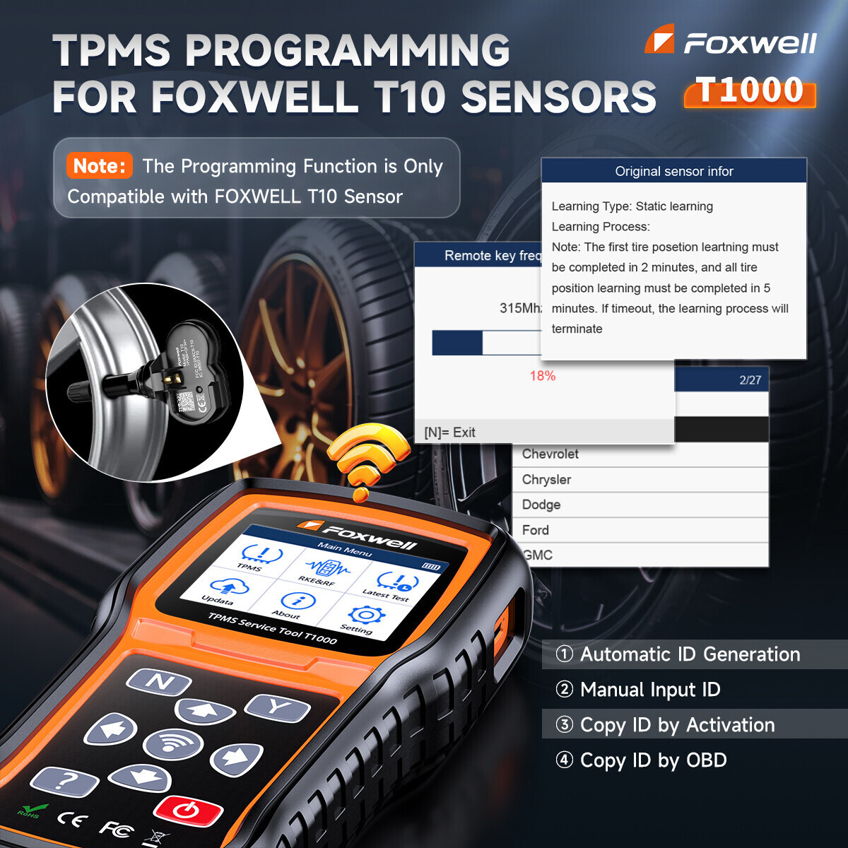 TPMS Reset Activation Tool Foxwell T1000 Universal Sensor Programming Diagnostic