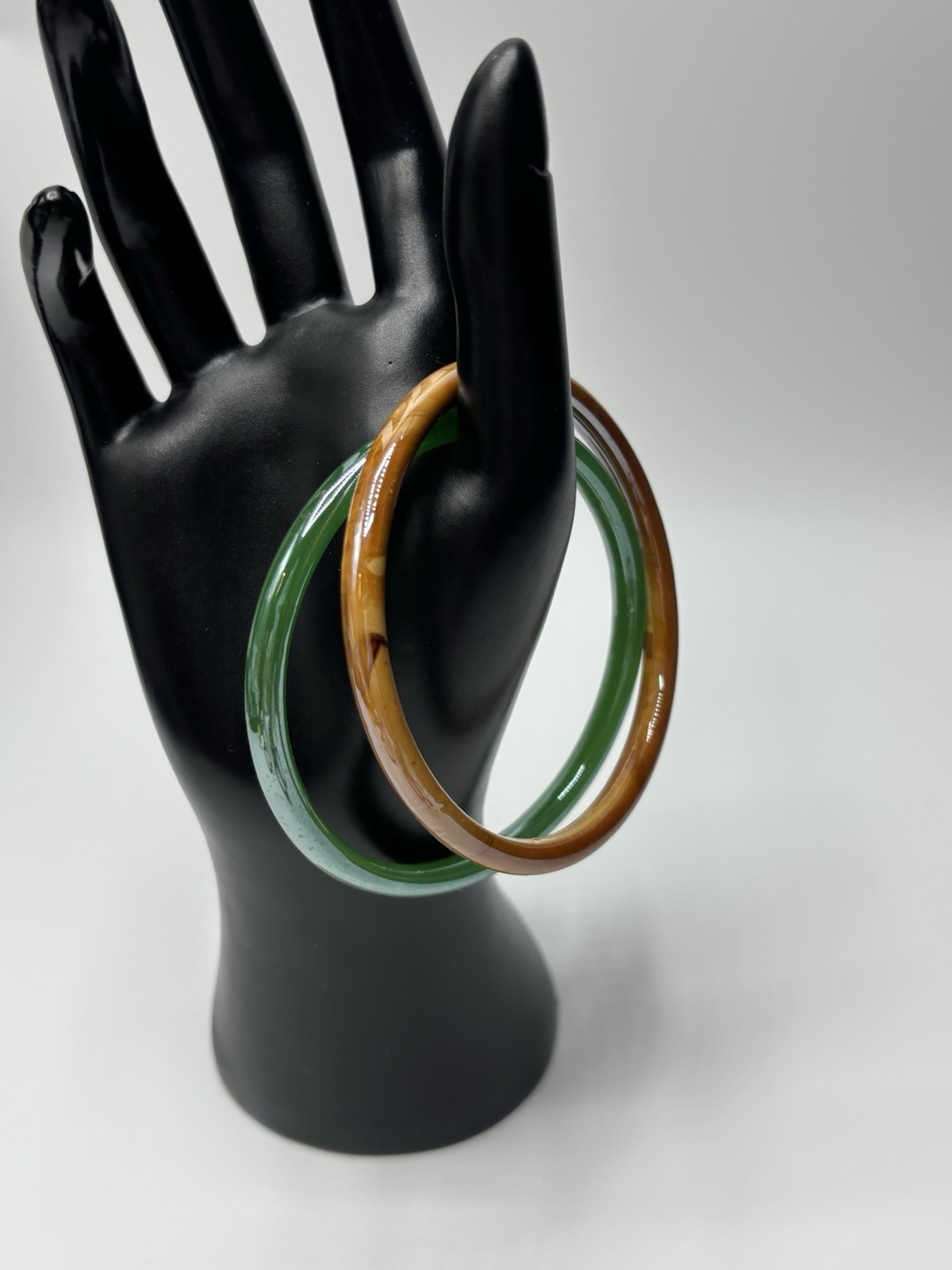 (2) Art Glass Bangle Bracelets Stackable Multi-Colored Brown Green Fashion
