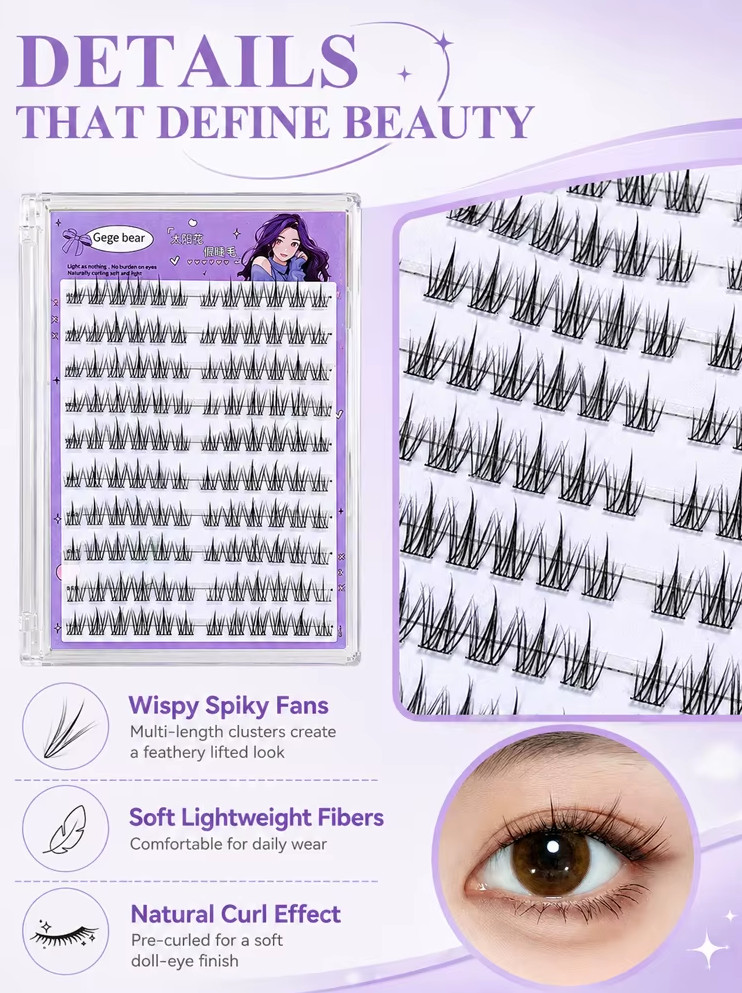 2 Boxes Self‑Adhesive False Eyelashes | No‑Glue Lash Clusters | Wispy Sunflower