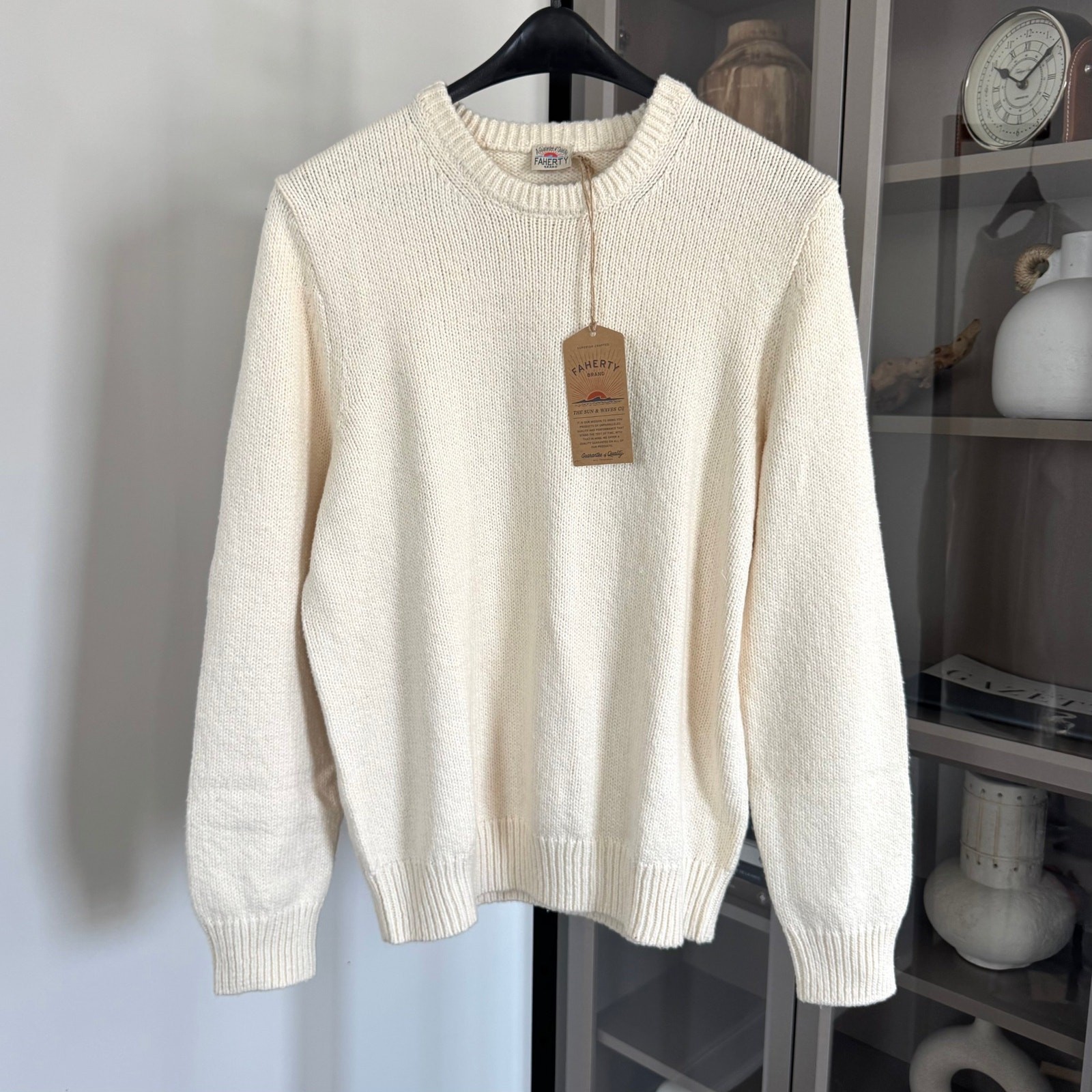 Faherty Heirloom Bone Crewneck Sweater XL NEW Ivory Organic Cotton Long Sleeve