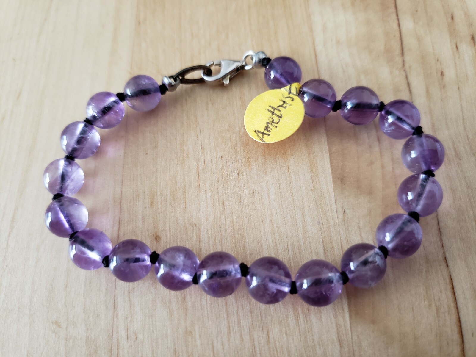 Hand-Made Genuine * AMETHYST * BRACELET 7.5" Long,8mm.Sterling 925 Lock-USA