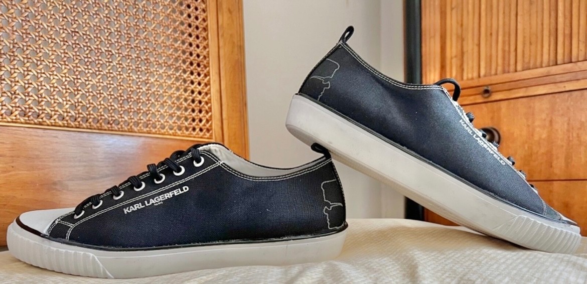 NIB KARL LAGERFELD PARIS Men’s Black Canvas Lace-Up Sneakers US10/EU43 PORTUGAL