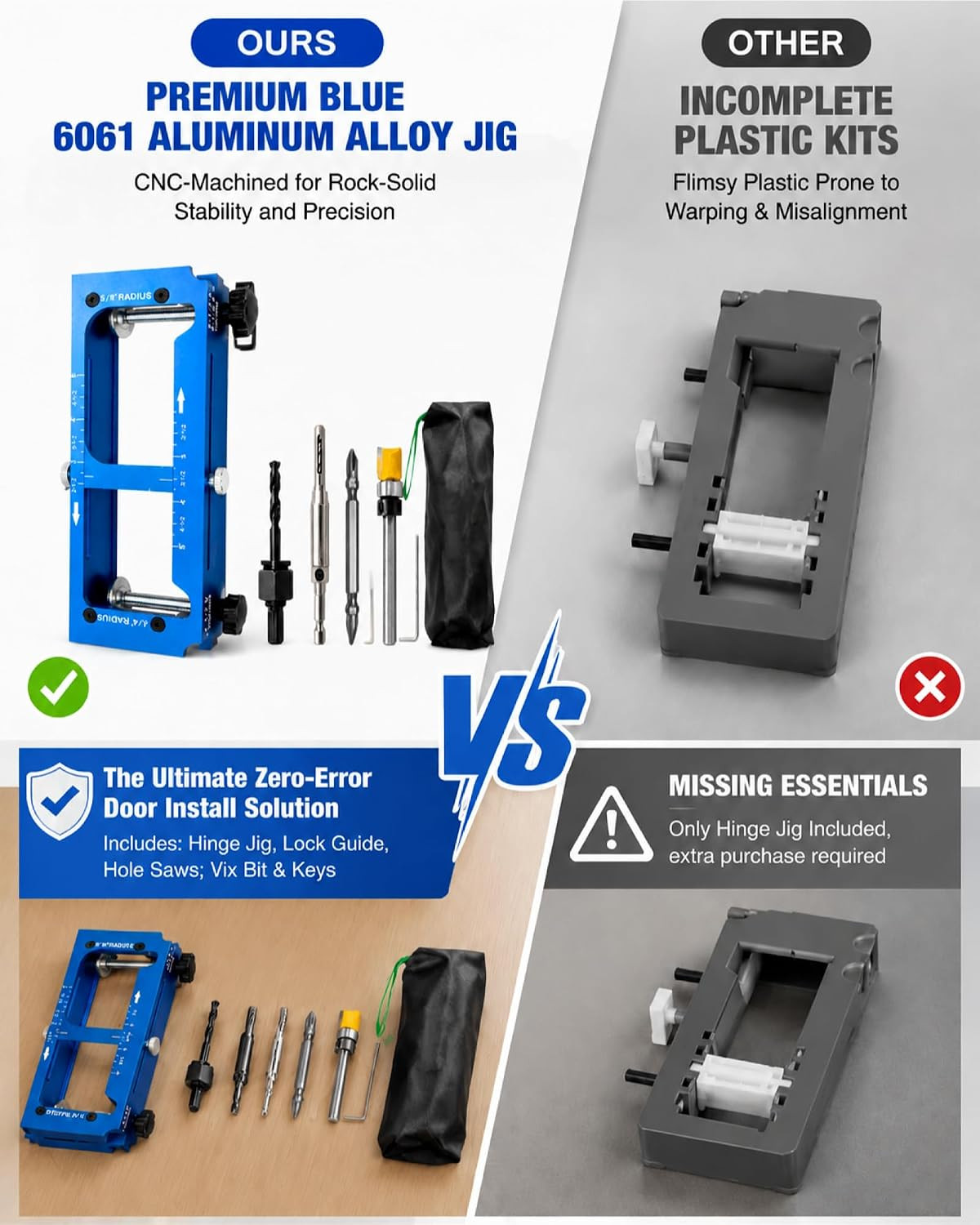 ALL-IN-ONE Door Hinge Jig & Lock Installation Kit with 2 Slider Locking Tools, A