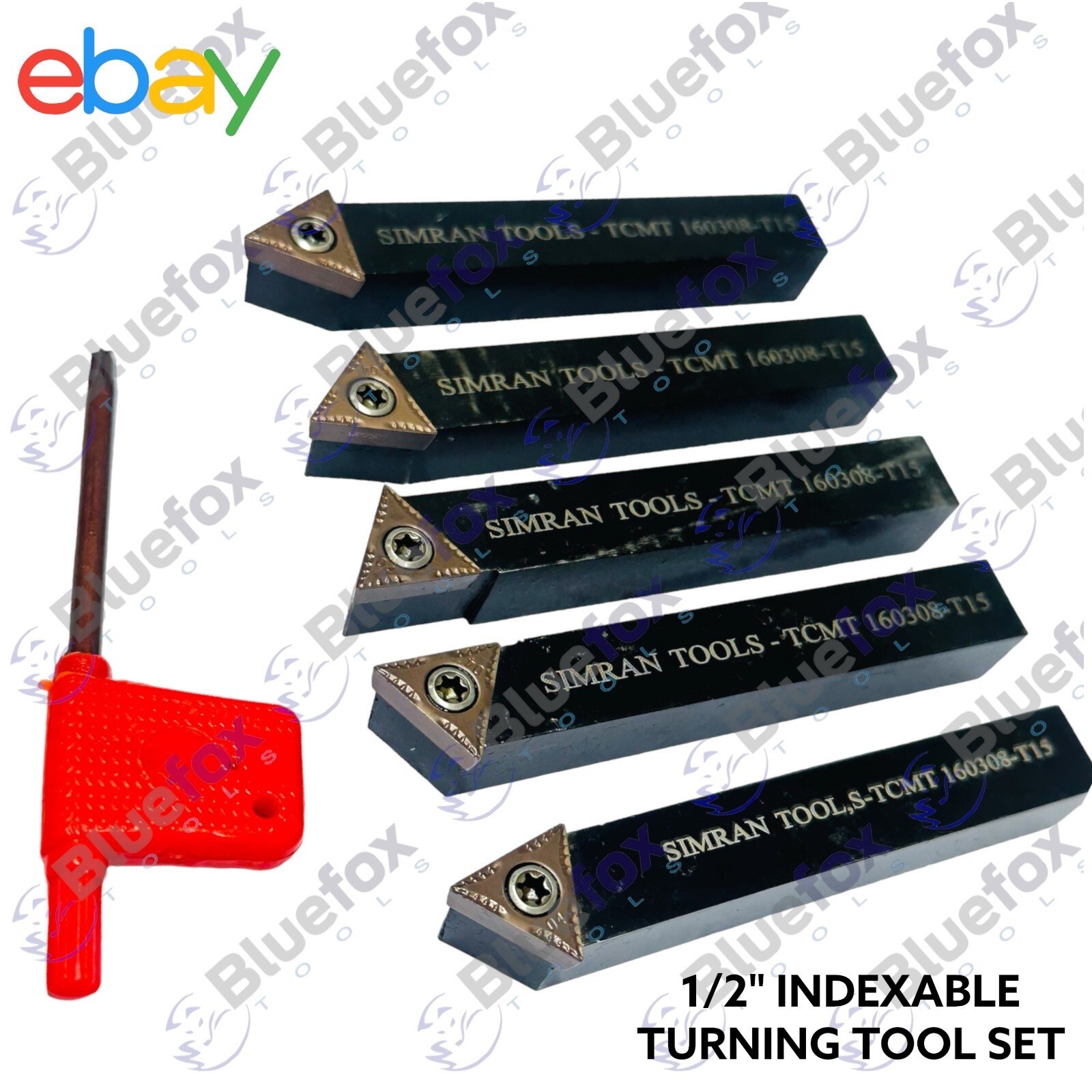 5 pc 1/2" Lathe Indexable Carbide Insert + Turning Tooling Bit Holder TCMT160308