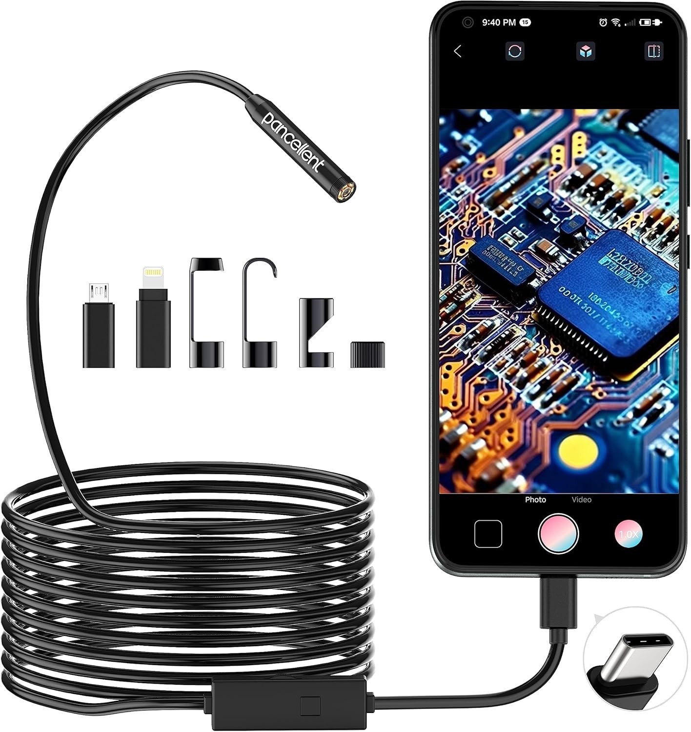 1920P Snake Inspection Borescope, Pancellent Type C Endoscope, Scope Camera