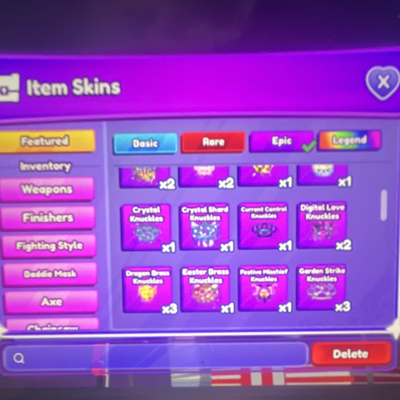 Item Skins Collection with Multiple Rarities - Knuckles, Axes, Chainsaws