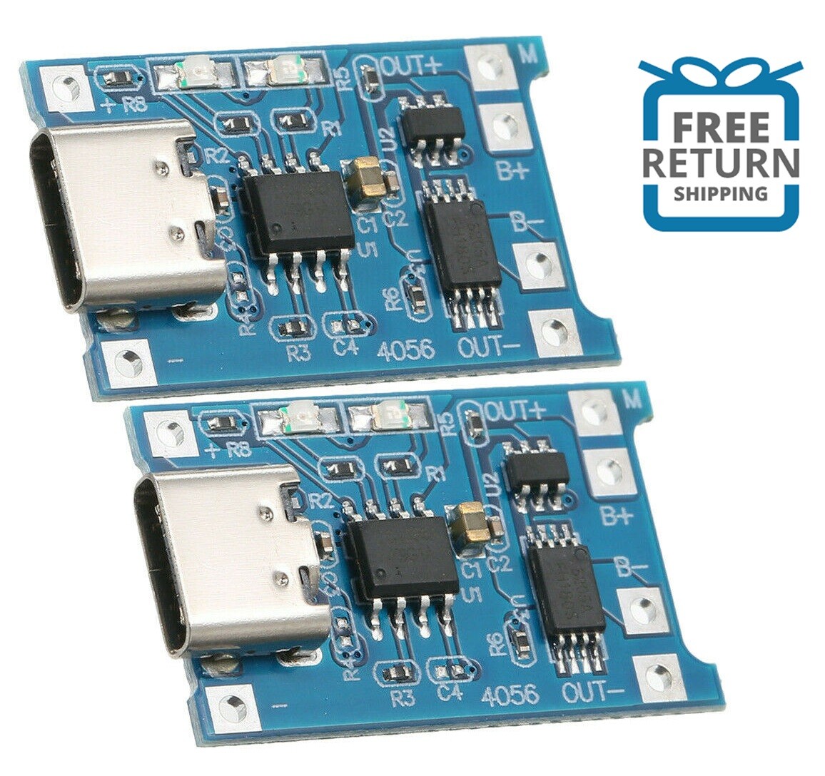 2pcs TP4056 5V 1A USB Type-C 18650 Lithium Battery Charging and Protection Board
