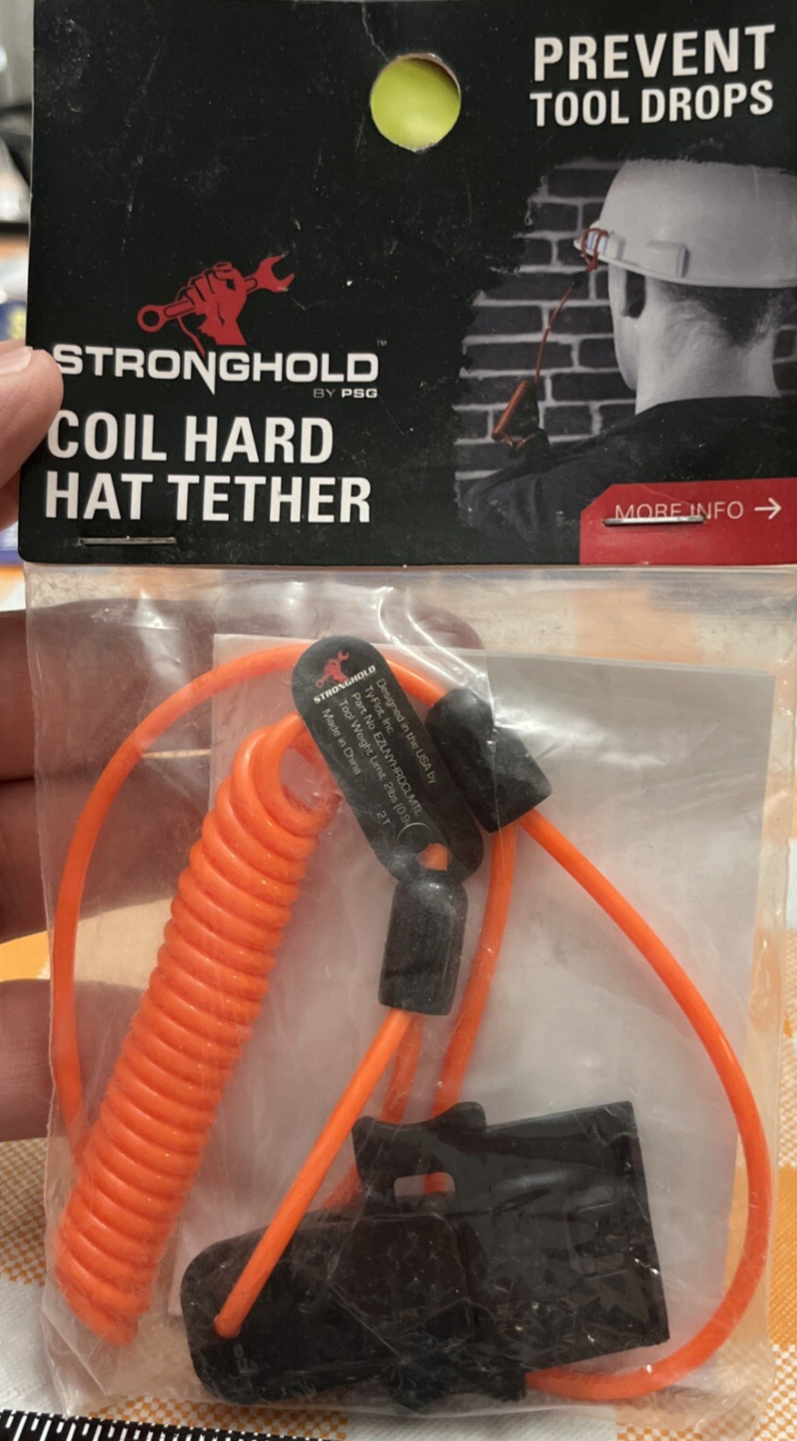 FREE SHIP - 2 X Stronghold Hard Hat Coil Tether With Inspection Sleeve in Orange