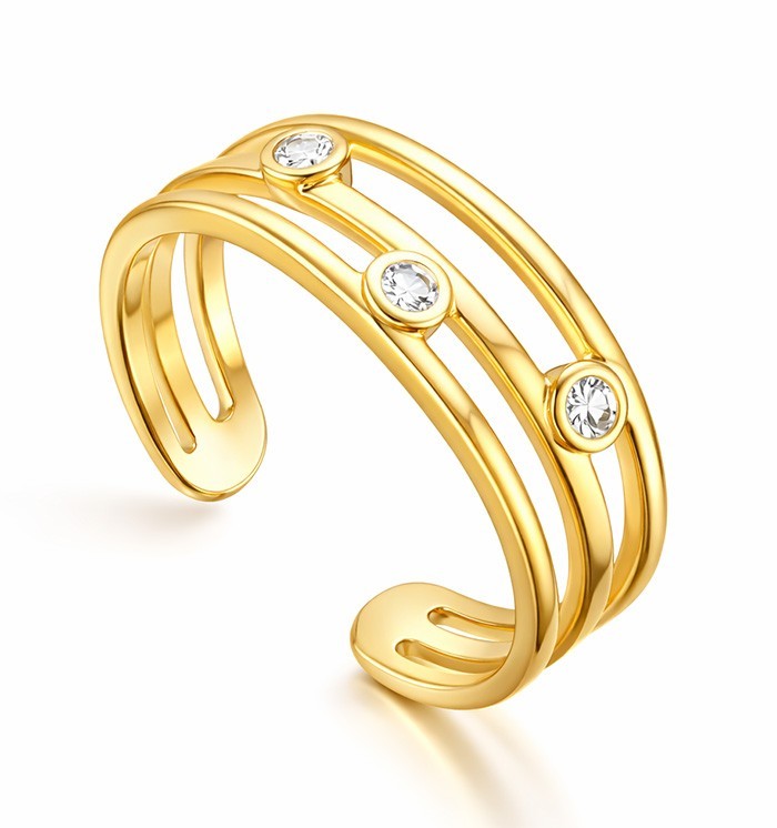 LAB WHITE SAPPHIRES TOE RING 14k SOLID YELLOW GOLD - Adjustable