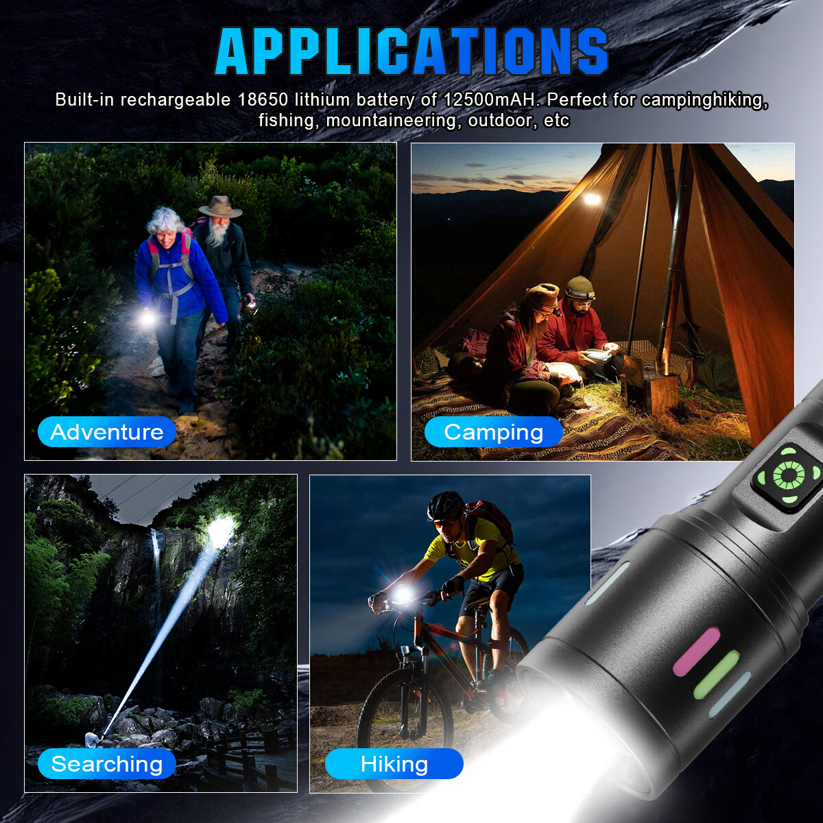 350000000 Lumen Super Bright LED Tactical Flashlight Rechargeable LED Work Light