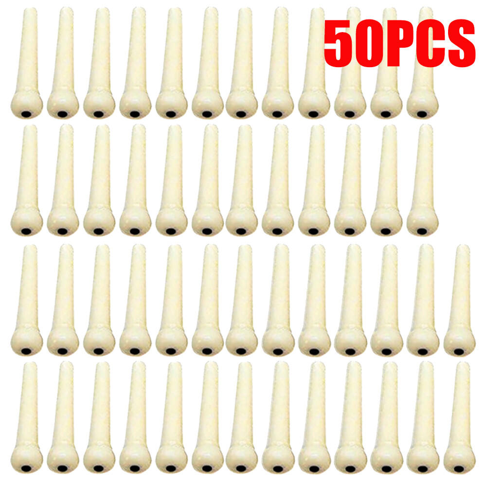50 Pack Ivory Acoustic Guitar Bridge Pins Plastic String End Peg Fastener Holder