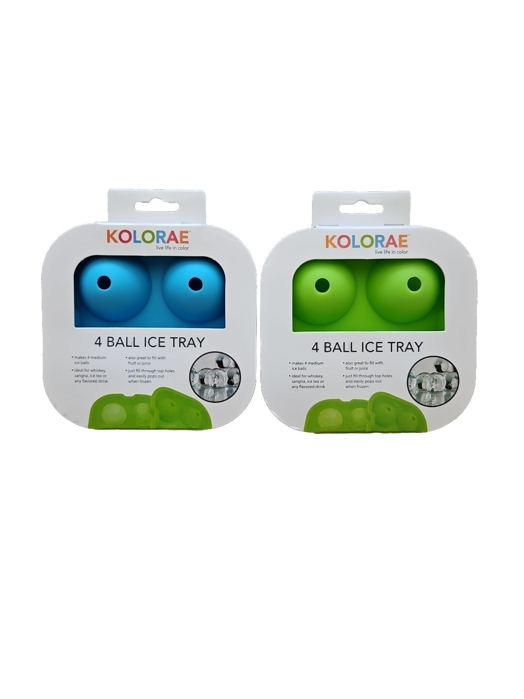 New Kolorae 4 Ball Silicone Ice Tray 1.75 Inch Spheres 2 Trays Included
