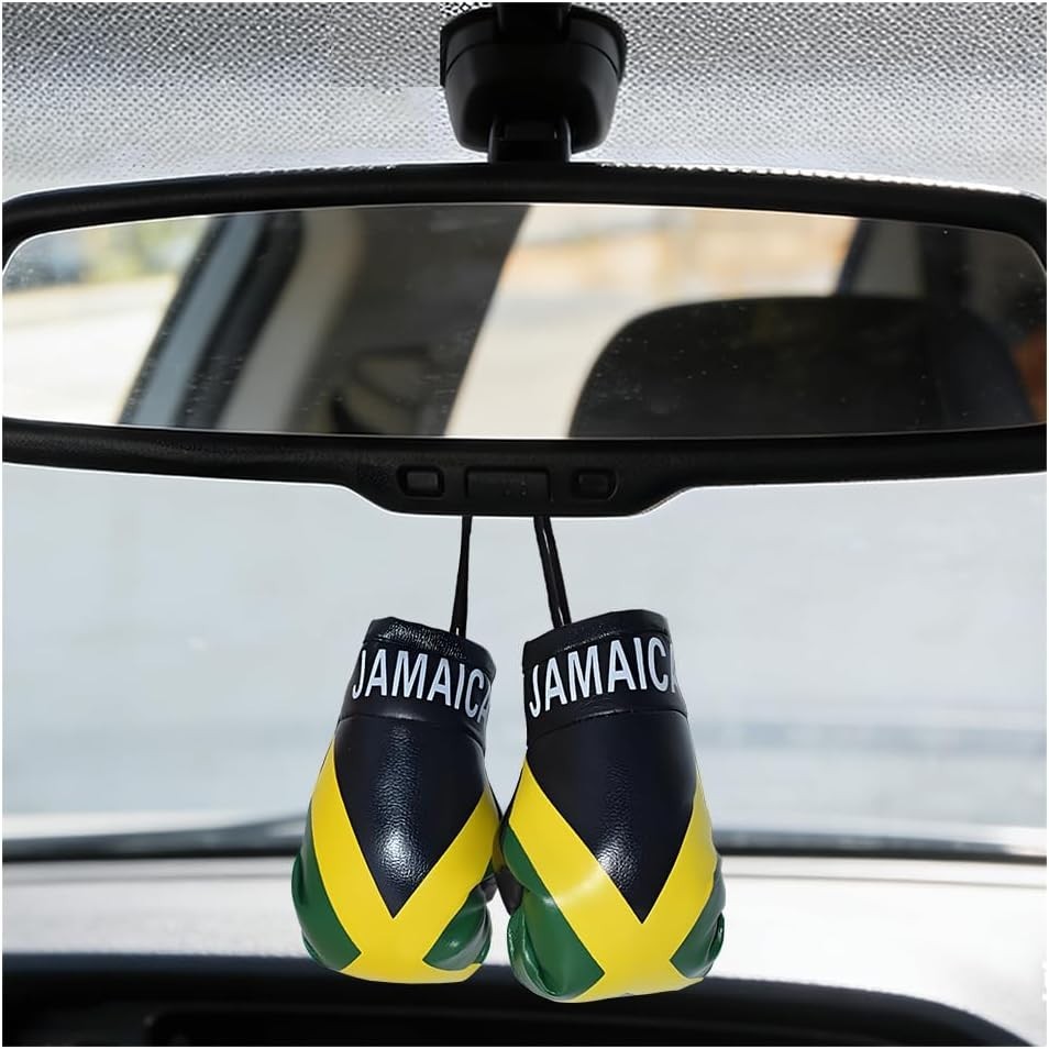 1 Pair Mini Boxing Gloves for Car Mirror, Jamaican Flag Miniature Punching Gl...