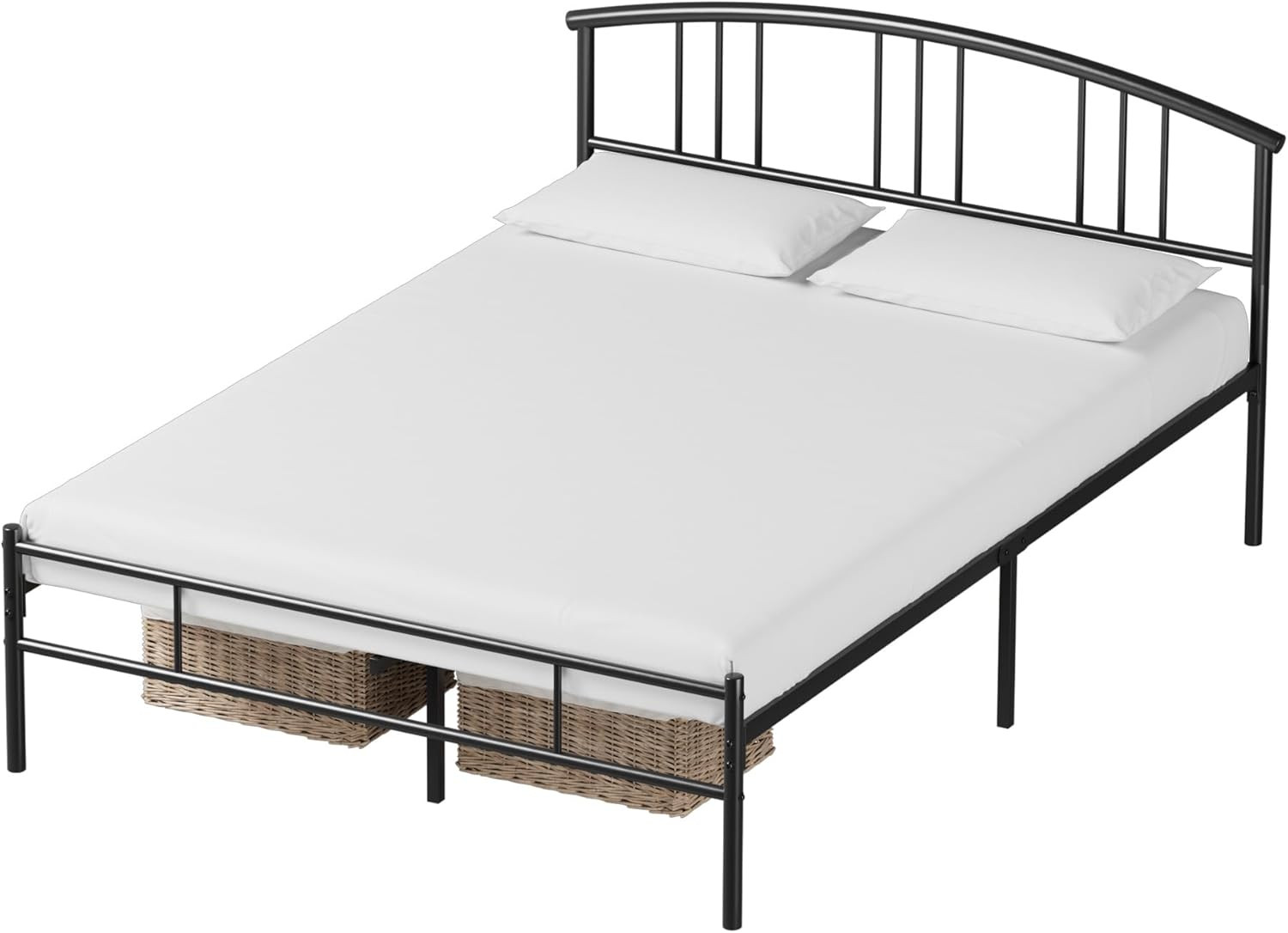 Sturdy Queen Bed Frame with Headboard, 14" Metal Platform, No Box Spring Needed